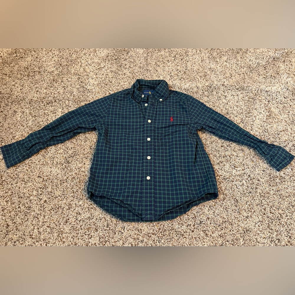 Ralph Lauren Toddler Boys Green Plaid Button-Down Shirt - Size 4T